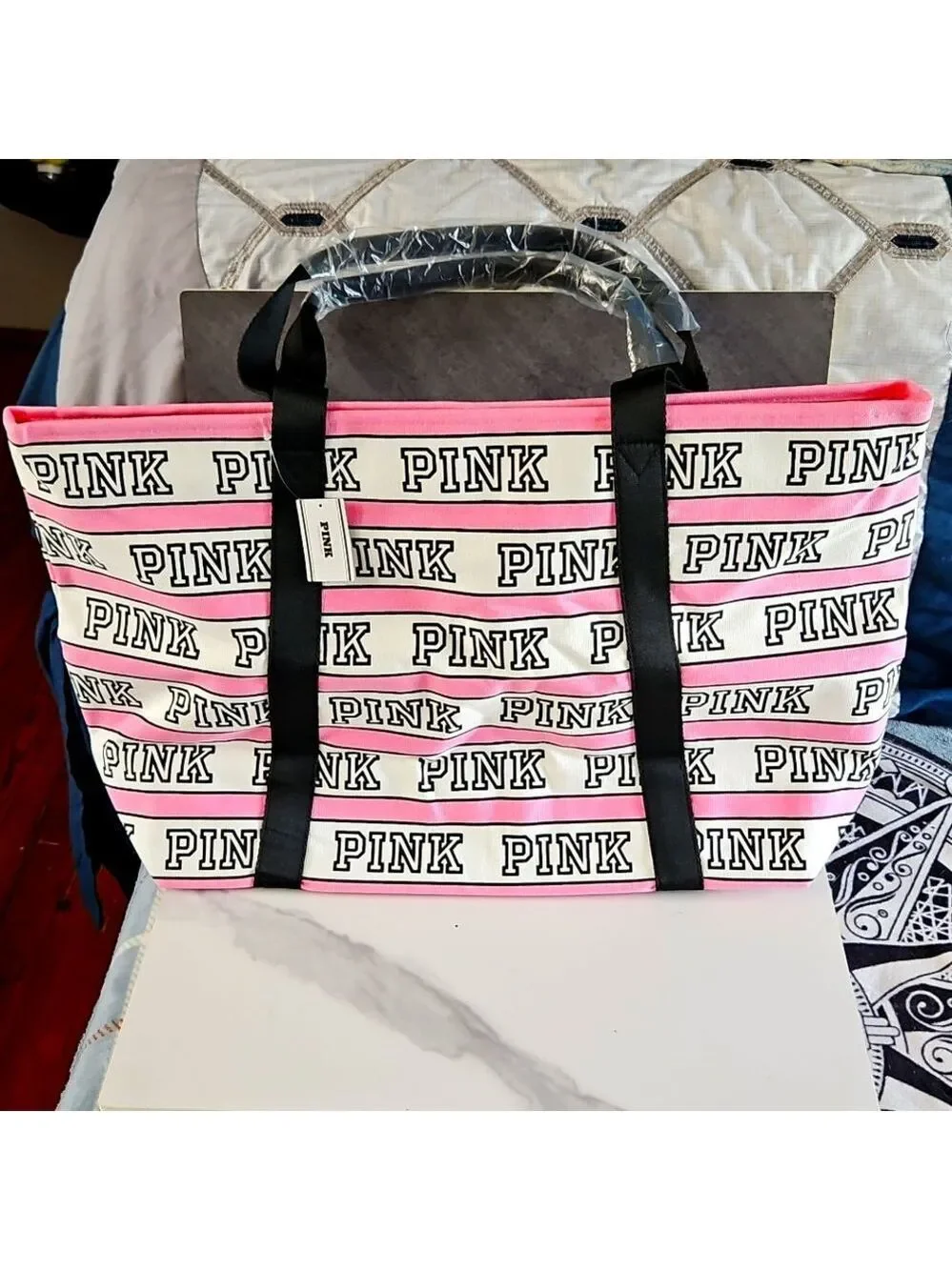 PINK Victoria's Secret Logo School Tote W Zipper Closure NEW MSRP $59.95